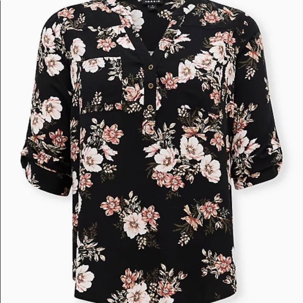 HARPER - BLACK FLORAL TWILL PULLOVER BLOUSE